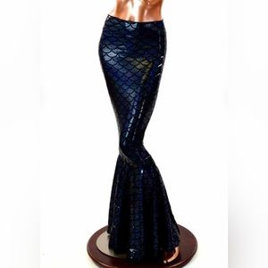 Black Holographic Dragon Scale High Waist Full Length Mermaid Skirt